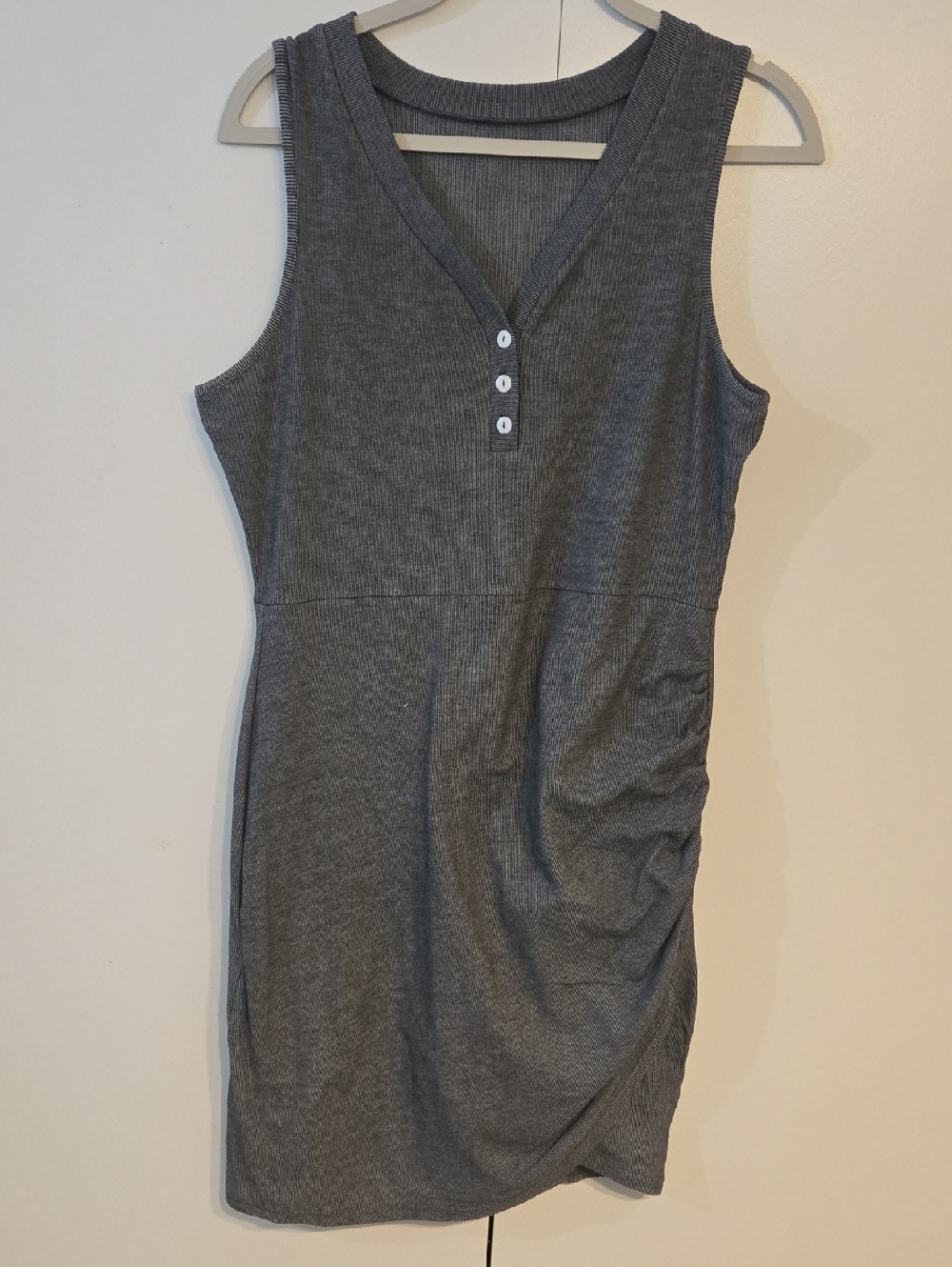 Sleeveless Ribbed V-Neck Tank Dress - Charcoal Gray